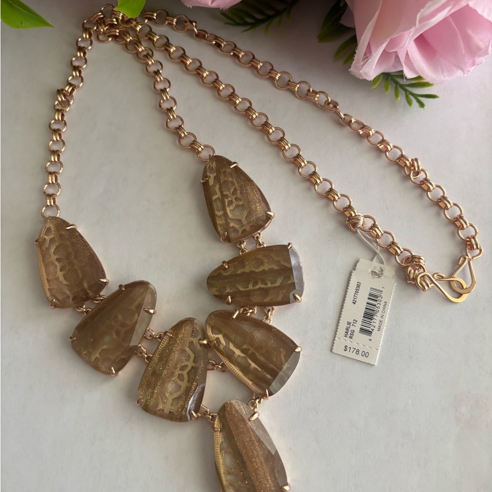 NWT Harlie Rose Gold Statement Necklace in Dusted Glass - Picture 4 of 7